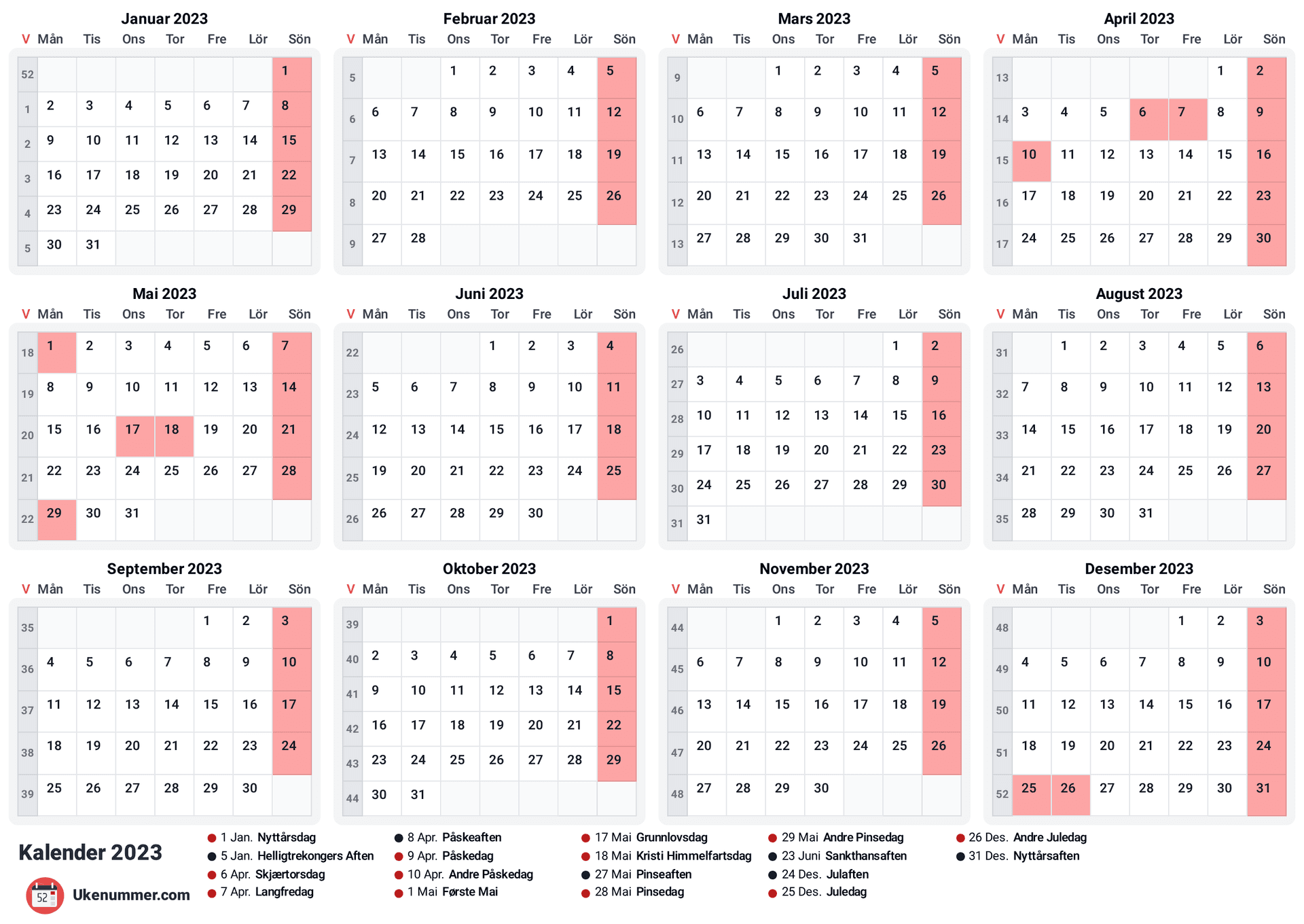forhåndsvisning av kalenderen