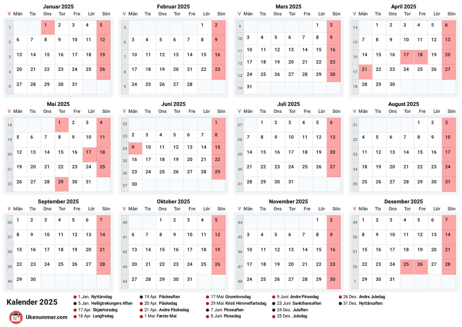 forhåndsvisning av kalenderen