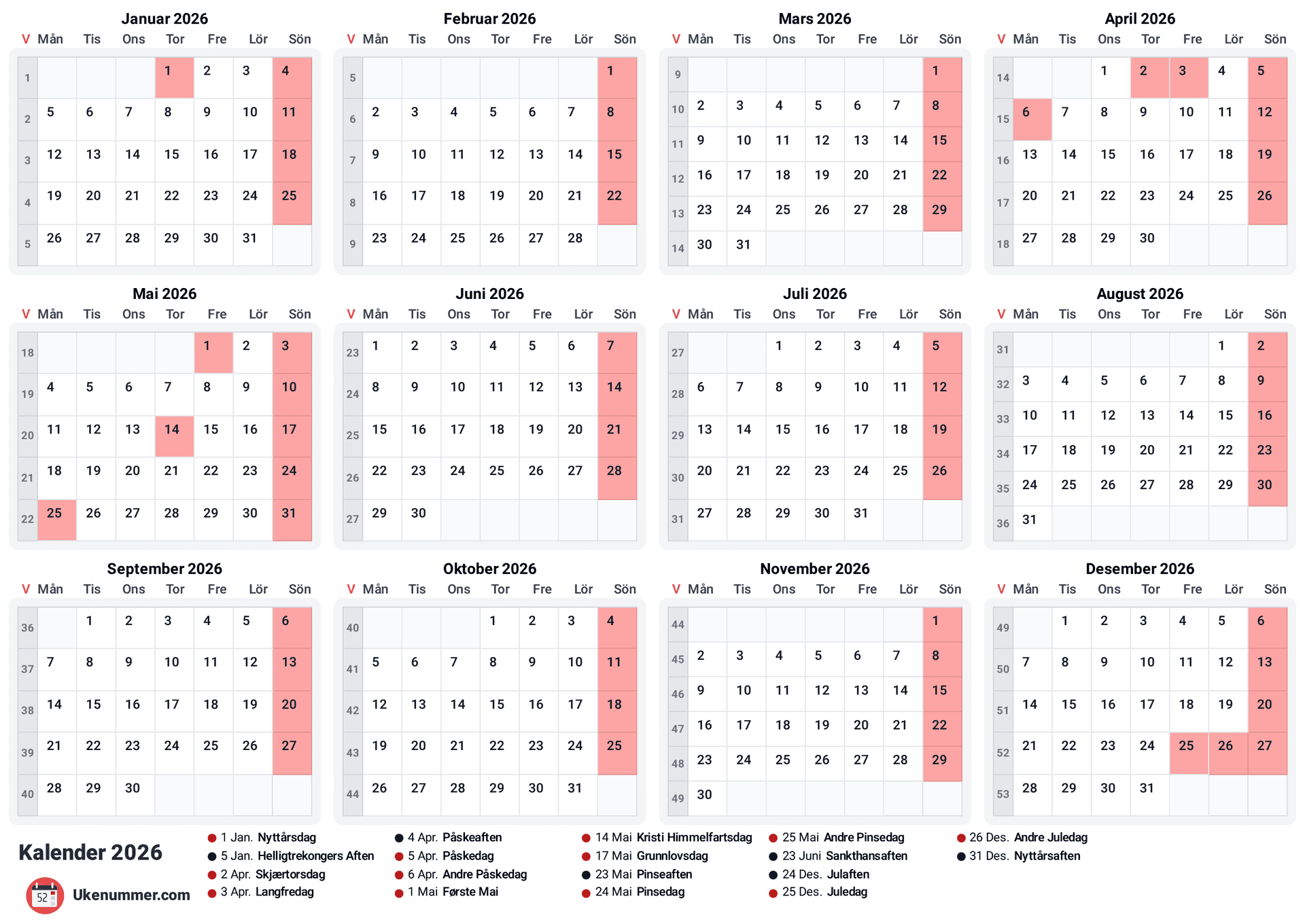 forhåndsvisning av kalenderen